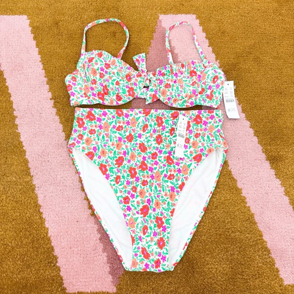 J.Crew Storybook Floral Bikini Set 34B Underwire Top High Waist Bottom Small NWT - Picture 2 of 7